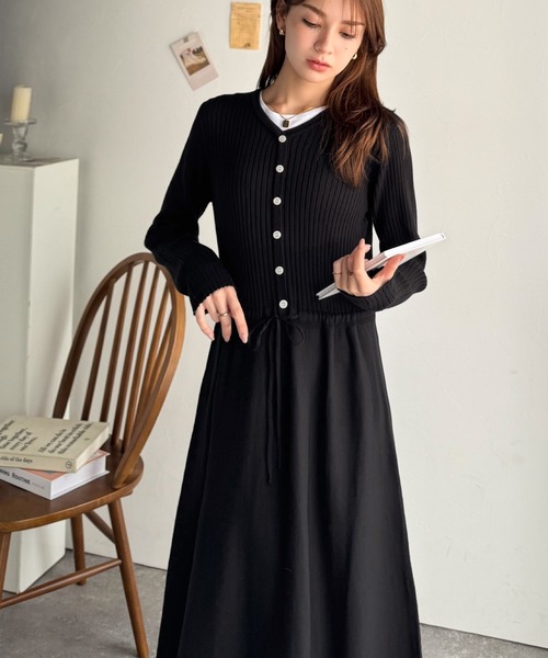 セール】一枚で上品なラク可愛いが完成！ウエストリボンニット