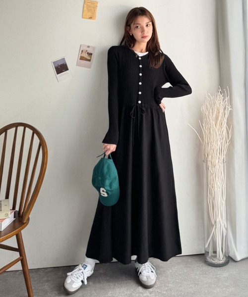 セール】一枚で上品なラク可愛いが完成！ウエストリボンニット