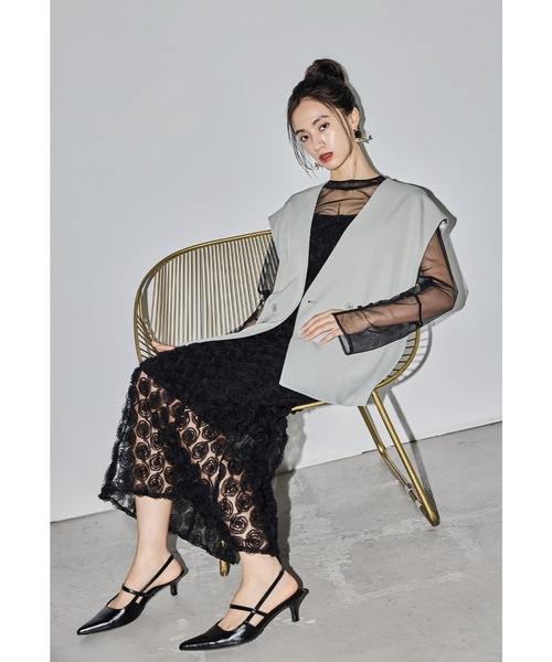 ローズレースペンシルドレス 3点セット ベスト キャミワンピース