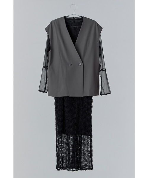 ローズレースペンシルドレス 3点セット ベスト キャミワンピース