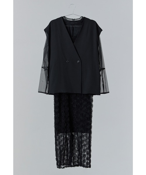 セール】ローズレースペンシルドレス 3点セット ベスト キャミ