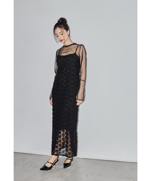 ローズレースペンシルドレス 3点セット ベスト キャミワンピース