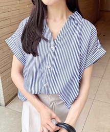 【WEB限定】【半袖】多種ボタン後ろレースアップタケノコタックシャツ