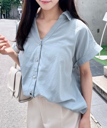 【WEB限定】【半袖】多種ボタン後ろレースアップタケノコタックシャツ