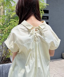【WEB限定】【半袖】多種ボタン後ろレースアップタケノコタックシャツ