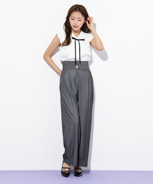 JILL by JILL STUART（ジルバイジルスチュアート）の「◇リボン付きピンタックノースリーブブラウス（シャツ/ブラウス・レディース・ホワイト/ブルー/ピンク・FREE）」の4枚目の写真