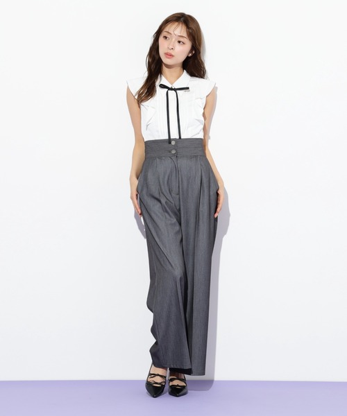 JILL by JILL STUART（ジルバイジルスチュアート）の「◇リボン付きピンタックノースリーブブラウス（シャツ/ブラウス・レディース・ホワイト/ブルー/ピンク・FREE）」の6枚目の写真