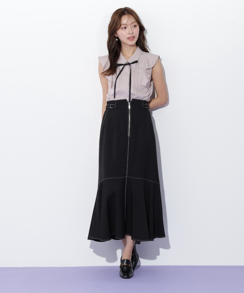 セール】◇リボン付きピンタックノースリーブブラウス（シャツ