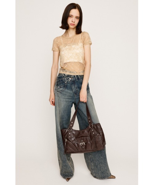 SLY(スライ)の「CUT LACE EMBROIDERY T/SH カット レース エンブロイダリー Tシャツ 夏服 秋服 半袖 シアートップス(Tシャツ/カットソー・レディース・ブラック/ベージュ・FREE)」の7枚目の写真