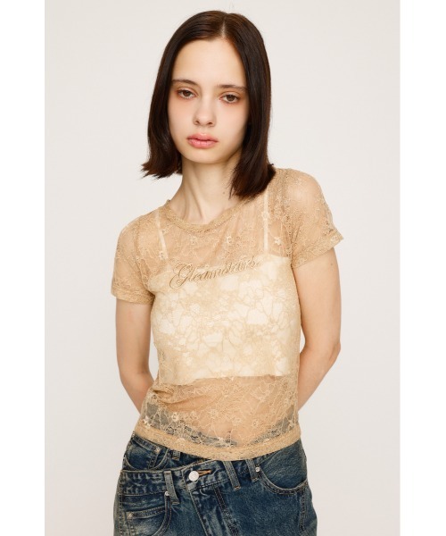 SLY(スライ)の「CUT LACE EMBROIDERY T/SH カット レース エンブロイダリー Tシャツ 夏服 秋服 半袖 シアートップス(Tシャツ/カットソー・レディース・ブラック/ベージュ・FREE)」の6枚目の写真