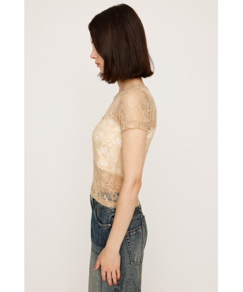 SLY(スライ)の「CUT LACE EMBROIDERY T/SH カット レース エンブロイダリー Tシャツ 夏服 秋服 半袖 シアートップス(Tシャツ/カットソー・レディース・ブラック/ベージュ・FREE)」の9枚目の写真
