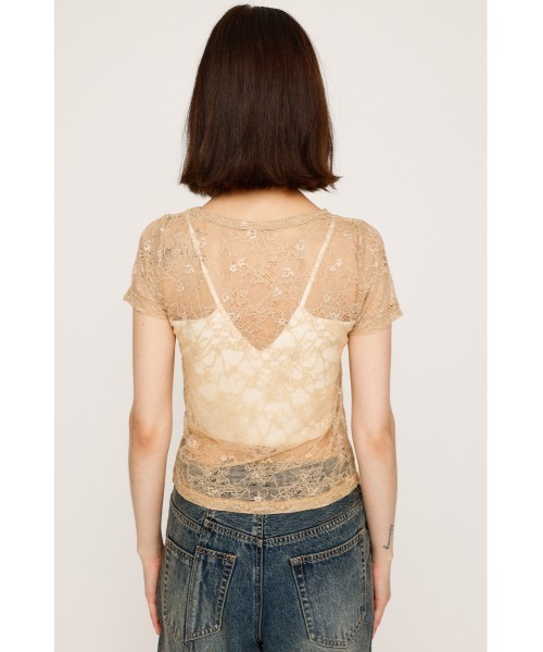 SLY(スライ)の「CUT LACE EMBROIDERY T/SH カット レース エンブロイダリー Tシャツ 夏服 秋服 半袖 シアートップス(Tシャツ/カットソー・レディース・ブラック/ベージュ・FREE)」の10枚目の写真