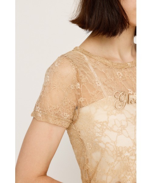 SLY(スライ)の「CUT LACE EMBROIDERY T/SH カット レース エンブロイダリー Tシャツ 夏服 秋服 半袖 シアートップス(Tシャツ/カットソー・レディース・ブラック/ベージュ・FREE)」の12枚目の写真