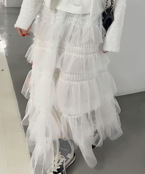 Aelina(エリナ)の「レイヤードチュールスカート(スカート・レディース・ホワイト/ピンク/ブラック・F)」の1枚目の写真