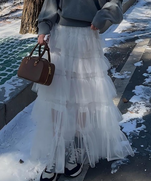 Aelina(エリナ)の「レイヤードチュールスカート(スカート・レディース・ホワイト/ピンク/ブラック・F)」の5枚目の写真