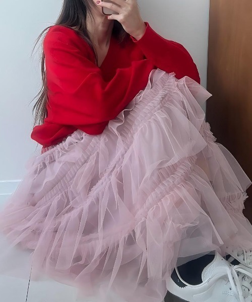 Aelina(エリナ)の「レイヤードチュールスカート(スカート・レディース・ホワイト/ピンク/ブラック・F)」の9枚目の写真