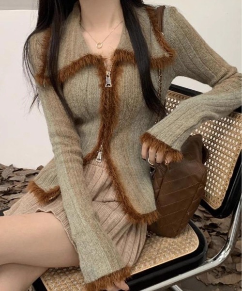 ViViDAY(ビビデー)の「ダブルジップニットトップス(ニット/セーター・レディース・グレー/グリーン・M)」の2枚目の写真