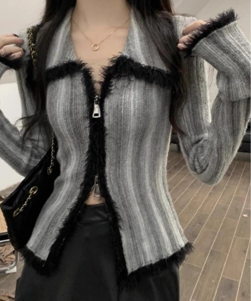 ViViDAY(ビビデー)の「ダブルジップニットトップス(ニット/セーター・レディース・グレー/グリーン・M)」の11枚目の写真