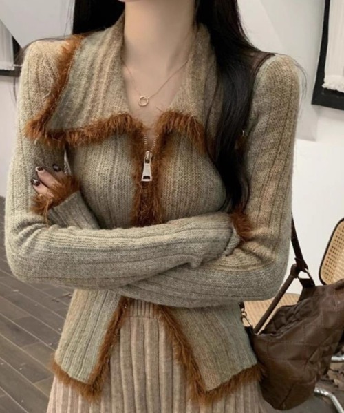 ViViDAY(ビビデー)の「ダブルジップニットトップス(ニット/セーター・レディース・グレー/グリーン・M)」の14枚目の写真