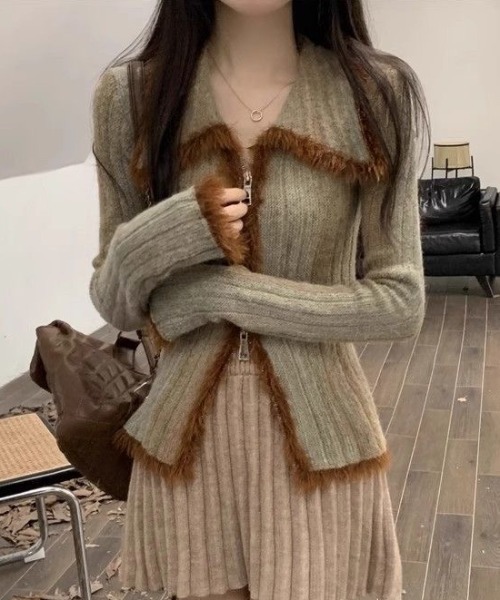 ViViDAY(ビビデー)の「ダブルジップニットトップス(ニット/セーター・レディース・グレー/グリーン・M)」の15枚目の写真