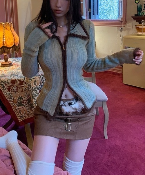 ViViDAY(ビビデー)の「ダブルジップニットトップス(ニット/セーター・レディース・グレー/グリーン・M)」の12枚目の写真