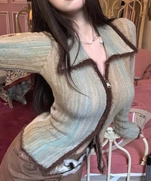 ViViDAY(ビビデー)の「ダブルジップニットトップス(ニット/セーター・レディース・グレー/グリーン・M)」の16枚目の写真