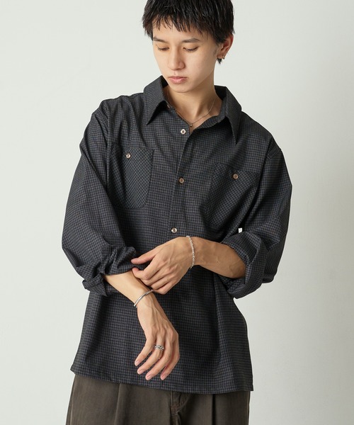 Adoon plain（アドーンプレーン）の「Long Sleeve Check Shirt / ロングスリーブチェックシャツ 【2025AW】（シャツ/ブラウス・メンズ・ブラック/カーキ/ブラウン・MEDIUM/LARGE）」の8枚目の写真
