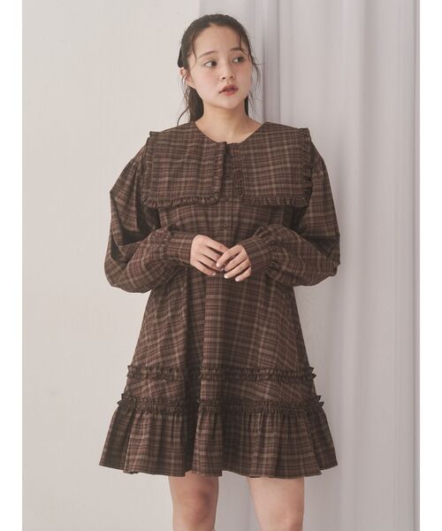 merry jenny（メリージェニー）の「checkスクエアカラーミニワンピース（ワンピース・レディース・レッド/グリーン/ブラウン・FREE）」の9枚目の写真