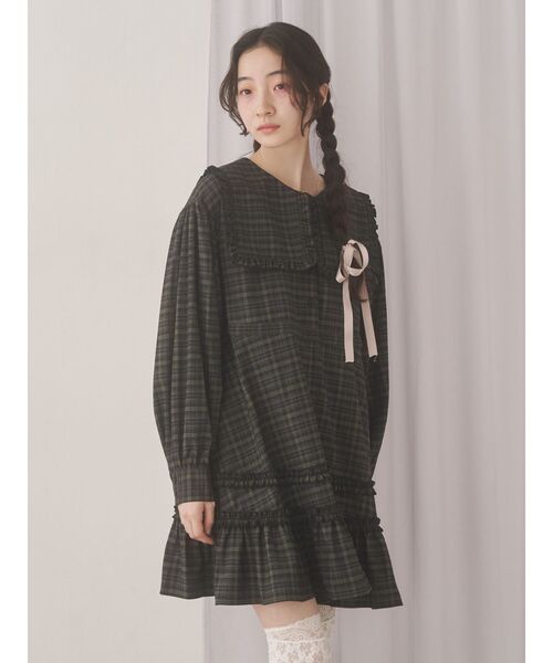 merry jenny（メリージェニー）の「checkスクエアカラーミニワンピース（ワンピース・レディース・レッド/グリーン/ブラウン・FREE）」の14枚目の写真