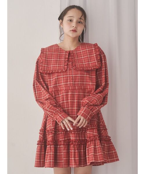 merry jenny メリージェニー checkスクエアカラーミニワンピース セール】checkスクエアカラーミニワンピース（ワンピース）｜merry