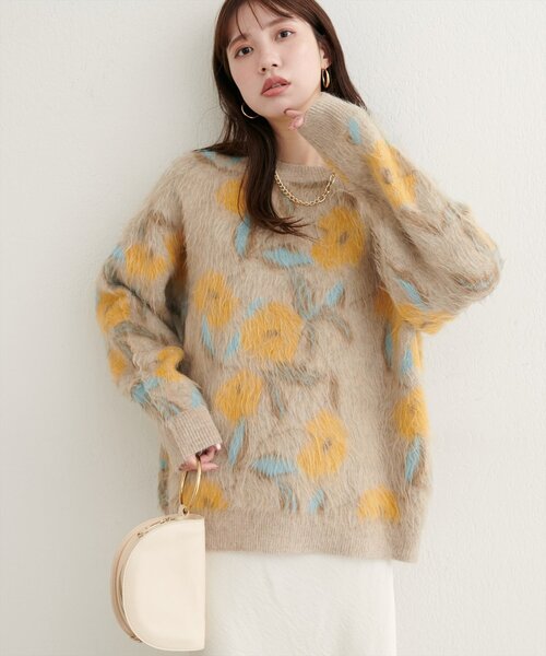 新品タグ付き花柄ジャガードシャギーニットプルオーバー 花柄ジャガードシャギーニットプルオーバー（ニット/セーター