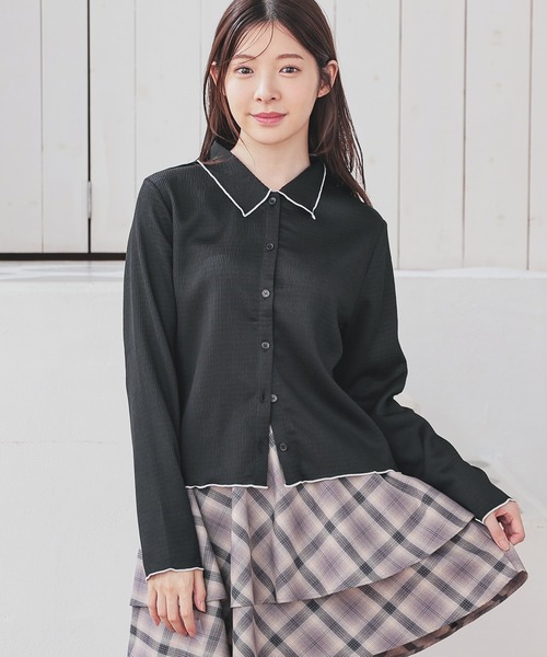 Honeys（ハニーズ）の「衿付カーディガン（カーディガン/ボレロ・レディース・ブラウン/アイボリー/グレイッシュブルー/ブラック・M/L/S）」の3枚目の写真