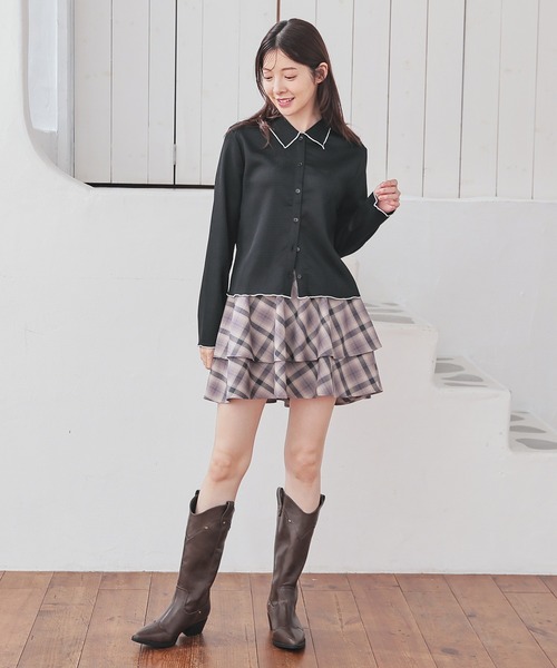Honeys（ハニーズ）の「衿付カーディガン（カーディガン/ボレロ・レディース・ブラウン/アイボリー/グレイッシュブルー/ブラック・M/L/S）」の8枚目の写真