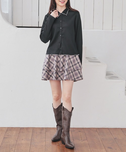 Honeys（ハニーズ）の「衿付カーディガン（カーディガン/ボレロ・レディース・ブラウン/アイボリー/グレイッシュブルー/ブラック・M/L/S）」の9枚目の写真