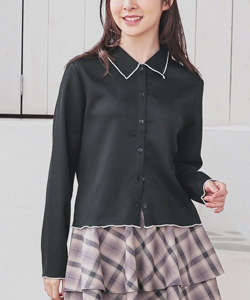 Honeys（ハニーズ）の「衿付カーディガン（カーディガン/ボレロ・レディース・ブラウン/アイボリー/グレイッシュブルー/ブラック・M/L/S）」の10枚目の写真