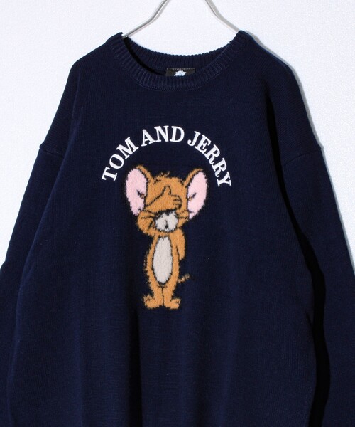 GLOSTER（グロスター）の「【MICKEY&JERRY】UNISEX シャギージャガードニット（ニット/セーター・メンズ・ネイビー/オフホワイト/サックスブルー/グレイッシュベージュ・M/L/XL）」の3枚目の写真