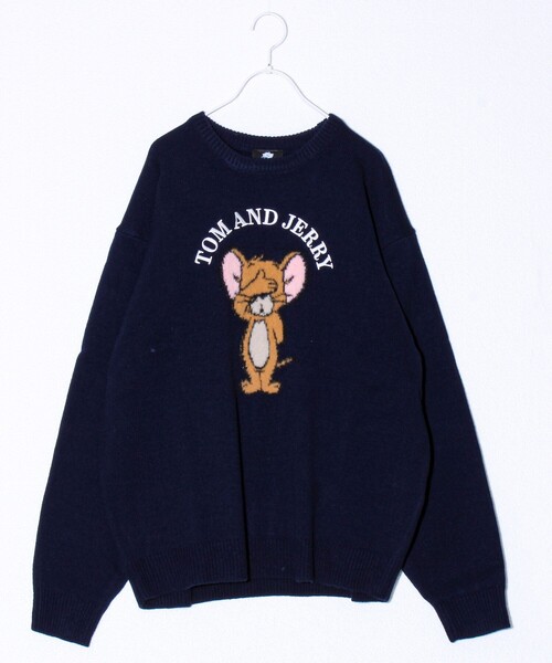 GLOSTER（グロスター）の「【MICKEY&JERRY】UNISEX シャギージャガードニット（ニット/セーター・メンズ・ネイビー/オフホワイト/サックスブルー/グレイッシュベージュ・M/L/XL）」の5枚目の写真