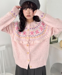 レディースのカーディガン/ボレロ（ピンク/桃色系・フリル