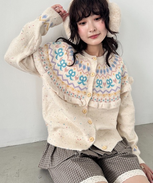 SOLLON.(ソルロン)の「ラブリーリボンフリルカーディガン(カーディガン/ボレロ・レディース・ピンク/アイボリー/チャコールグレー・FREE)」の6枚目の写真