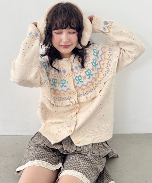 SOLLON.(ソルロン)の「ラブリーリボンフリルカーディガン(カーディガン/ボレロ・レディース・ピンク/アイボリー/チャコールグレー・FREE)」の5枚目の写真