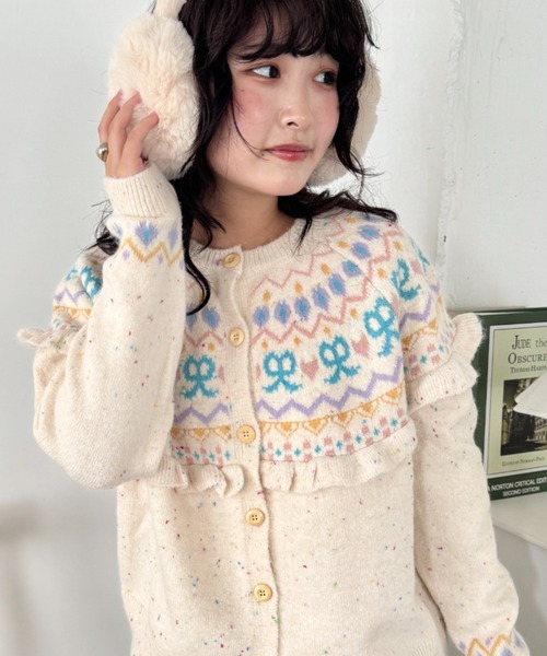 SOLLON.(ソルロン)の「ラブリーリボンフリルカーディガン(カーディガン/ボレロ・レディース・ピンク/アイボリー/チャコールグレー・FREE)」の8枚目の写真