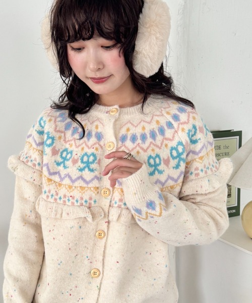 SOLLON.(ソルロン)の「ラブリーリボンフリルカーディガン(カーディガン/ボレロ・レディース・ピンク/アイボリー/チャコールグレー・FREE)」の9枚目の写真