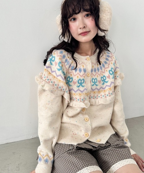 SOLLON.(ソルロン)の「ラブリーリボンフリルカーディガン(カーディガン/ボレロ・レディース・ピンク/アイボリー/チャコールグレー・FREE)」の4枚目の写真