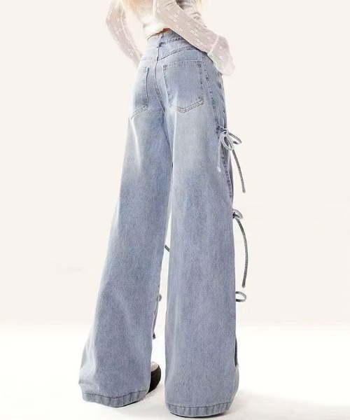 yuue' ( wear )(ユーイ)の「サイドリボンワイドデニムパンツ(デニムパンツ・レディース・ライトブルー・L/M/S)」の3枚目の写真