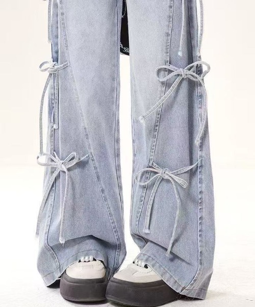 yuue' ( wear )(ユーイ)の「サイドリボンワイドデニムパンツ(デニムパンツ・レディース・ライトブルー・L/M/S)」の5枚目の写真