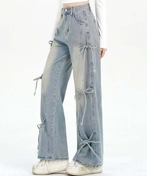 yuue' ( wear )(ユーイ)の「サイドリボンワイドデニムパンツ(デニムパンツ・レディース・ライトブルー・L/M/S)」の8枚目の写真