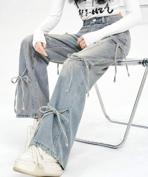 yuue' ( wear )(ユーイ)の「サイドリボンワイドデニムパンツ(デニムパンツ・レディース・ライトブルー・L/M/S)」の9枚目の写真