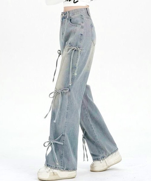 yuue' ( wear )(ユーイ)の「サイドリボンワイドデニムパンツ(デニムパンツ・レディース・ライトブルー・L/M/S)」の11枚目の写真