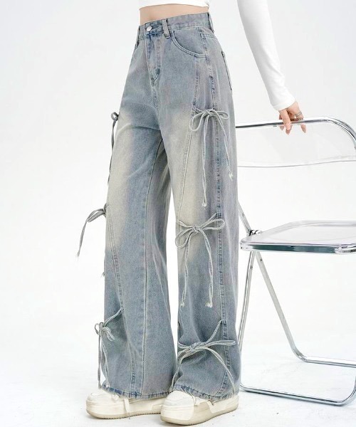 yuue' ( wear )(ユーイ)の「サイドリボンワイドデニムパンツ(デニムパンツ・レディース・ライトブルー・L/M/S)」の12枚目の写真