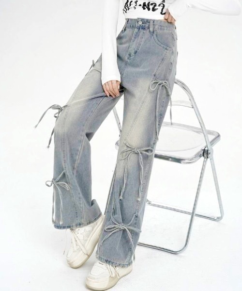 yuue' ( wear )(ユーイ)の「サイドリボンワイドデニムパンツ(デニムパンツ・レディース・ライトブルー・L/M/S)」の10枚目の写真